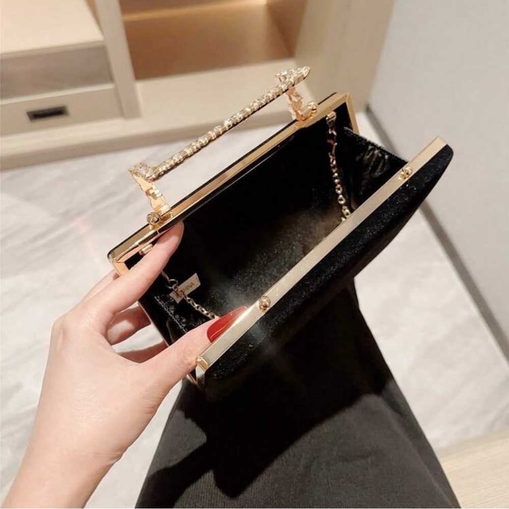 Elegant Black Clutch with Gold Handle - Picture 3 of 6